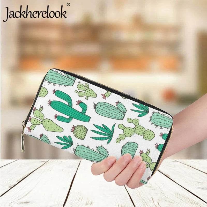 Hemasa Cactus  Pattern Print Long Leather Purse Card Holder /Money Bag /Female Clutch Bag