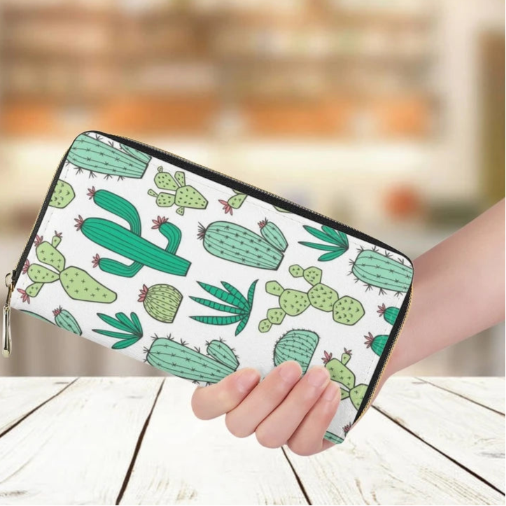 Hemasa  Ladies Fashion Wallet Cactus Pattern Print Long Leather Purse Card Holder Money Bag clutch Bag