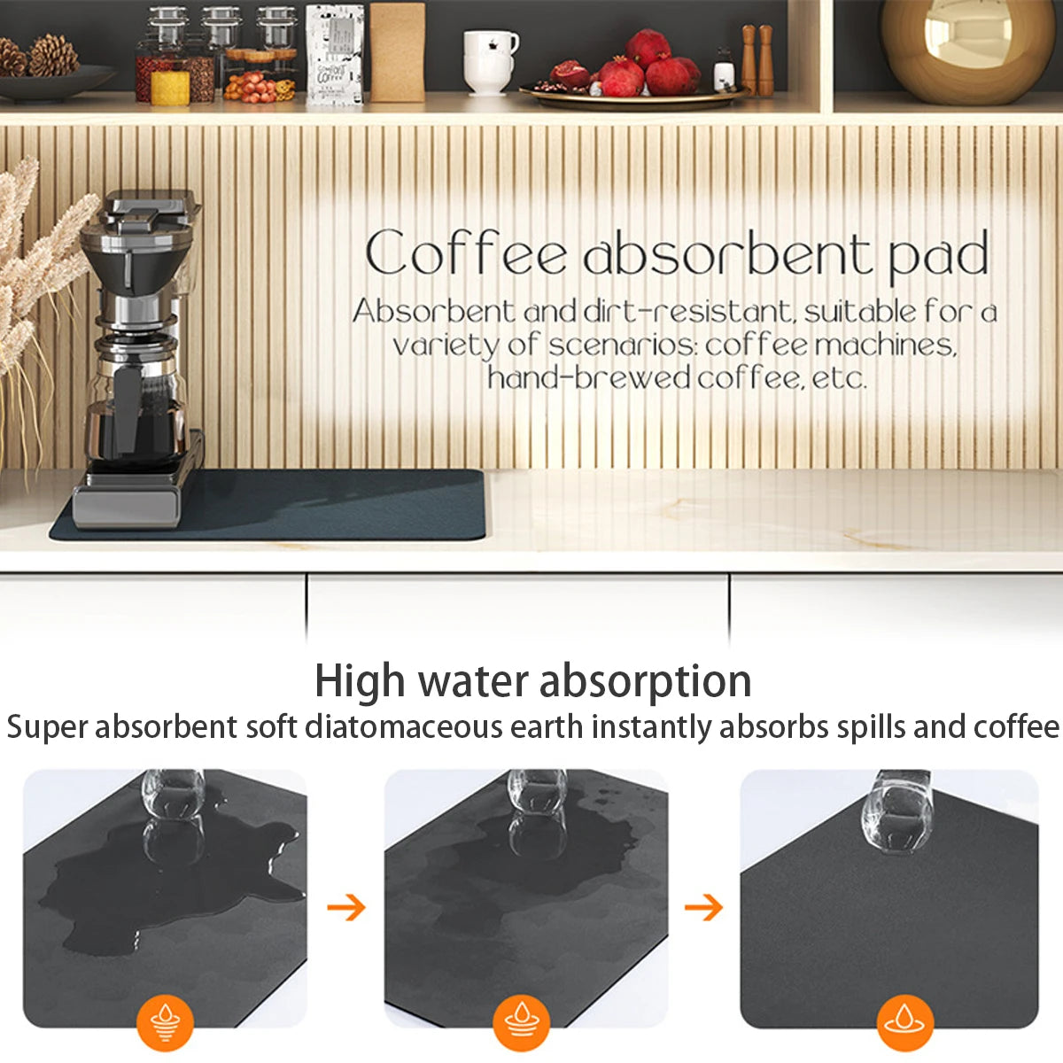 Tejesa  Grey Colour Absorbent Mat Kitchen Tableware Mat Dish Drying Pad Coffee Machine Mat Absorbent Drain Drying Mat Quick Dry Bathroom Drain Pad