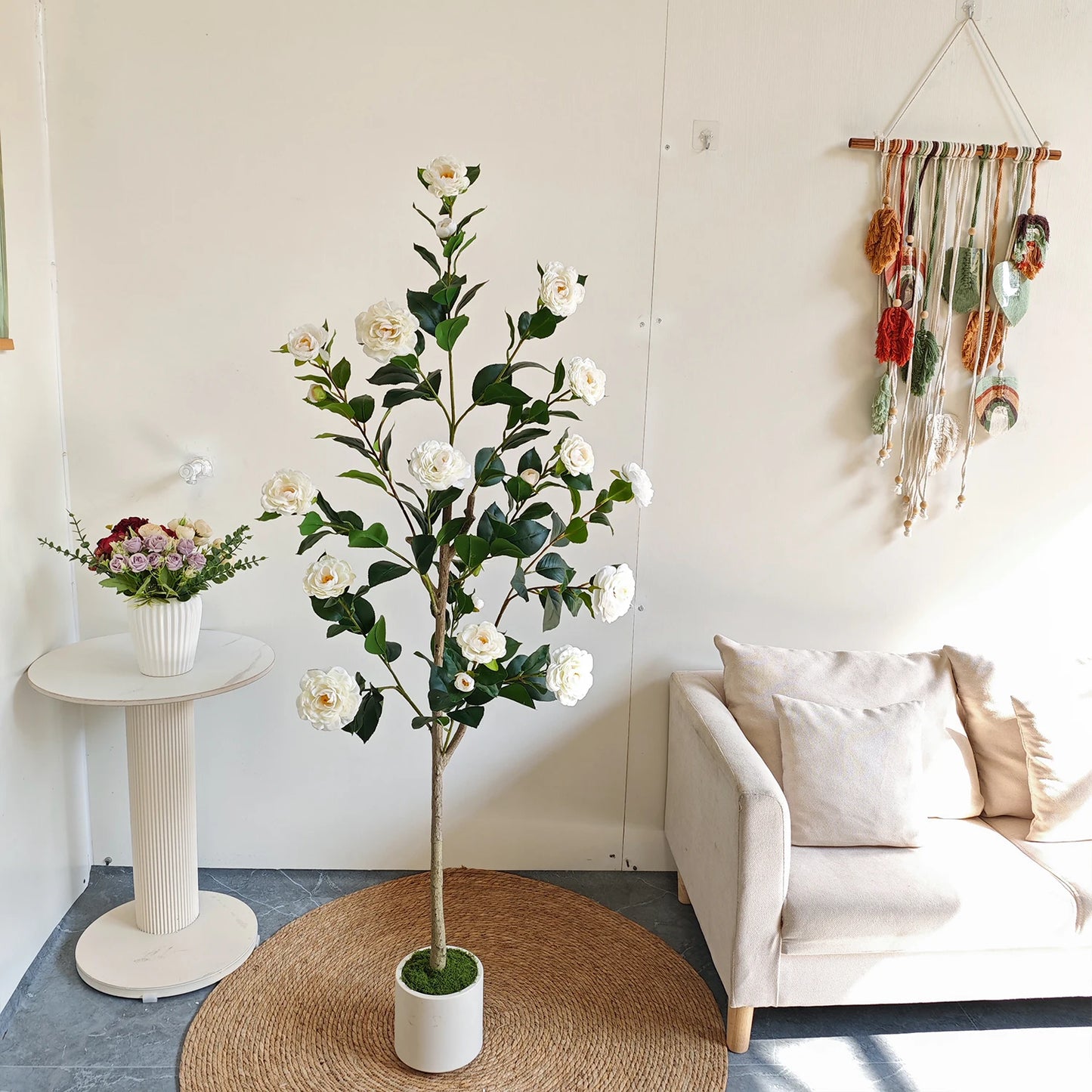 125-195CM New Artificial Camellia Tree with Plastic Pot indoor fake plant for home Living Room Office Garden Wedding Party