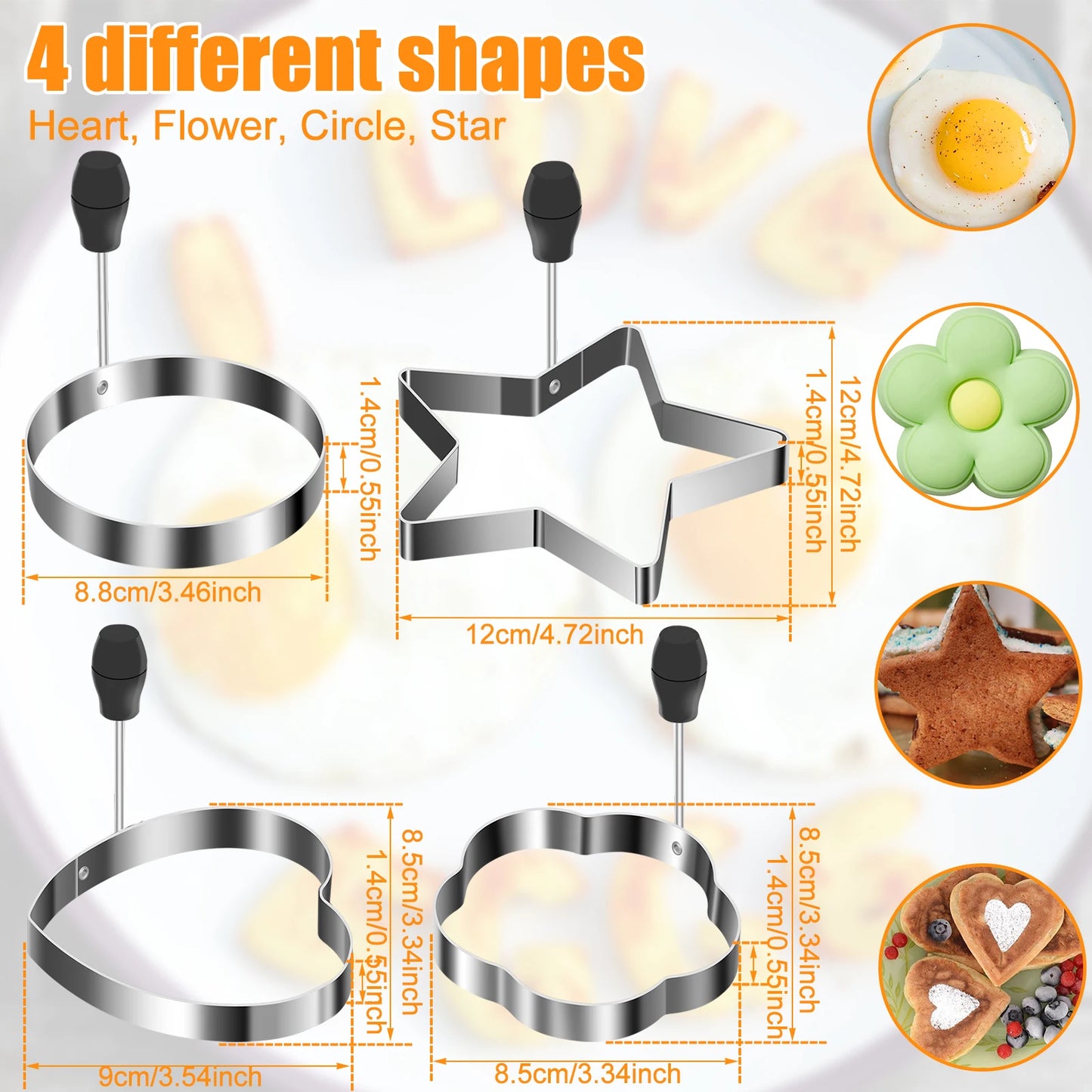 Tejesa 4/1pc Egg Fryer Mold Egg Ring Cooker Pancake Mold for Frying Egg Cookies Cake Pastry Donut Bake Mold Non-Stick Egg Forming Mold