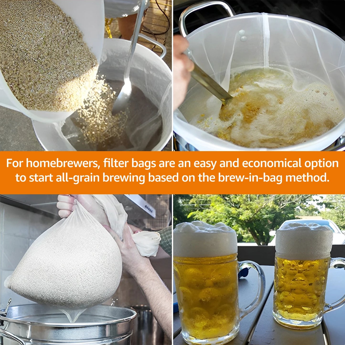Tejesa 6Pcs Mesh Strainer Bag Reusable Straining Bag with Adjustable Drawstring Wine Brew Bags Aelf-made Juice Wine Fermentation Bag