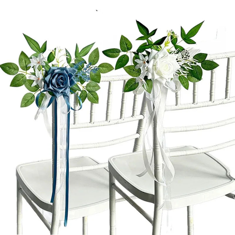 YeeNanee 8pcs Wedding Chair Decoration Flowers Artificial Rose Eucalyptus Pew Flowers for Wedding Ceremony Aisle Church Decor