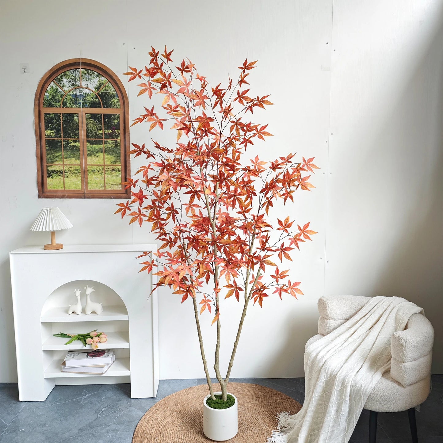 180-210cm Large Artificial Maple Leaf Tree with Plastic Pot Indoor Outdoor ornament Home garden Room festival party decoration
