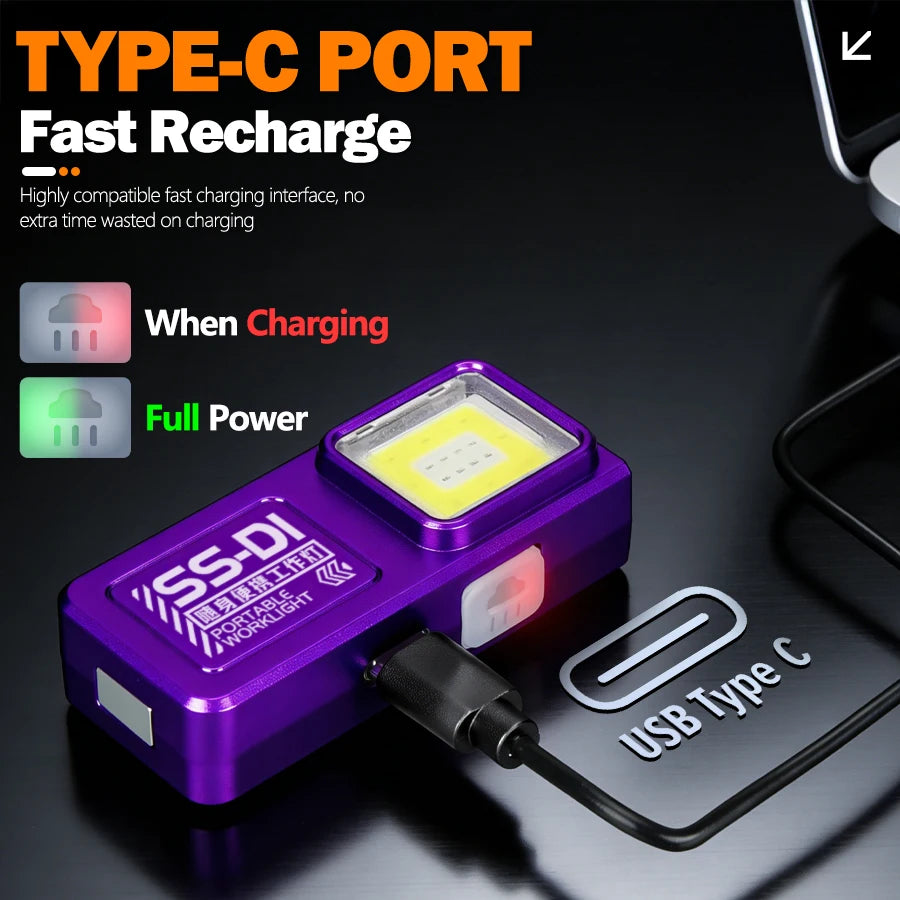 Hemasa LED COB Mini Flashlight USB Rechargeable Mini Torch Portable Working Light With Magnet Outdoor Emergency Hiking Fishing Lantern