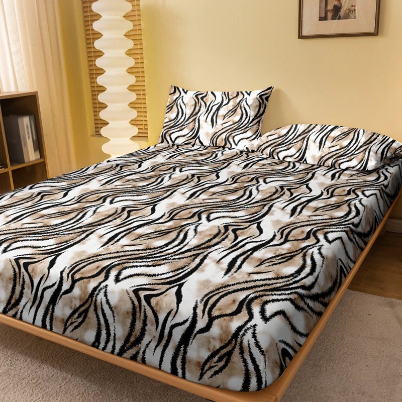 1 Simple modern Curve Geometry printed matte Fitted Sheet, bedroom printed bed cover, bedding (excluding pillowcases)