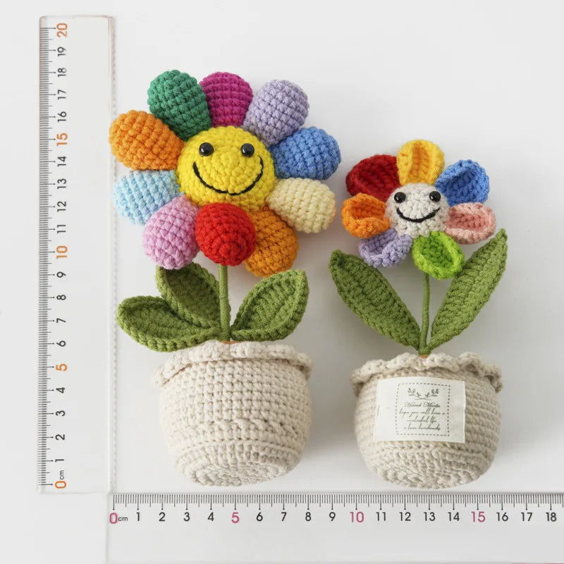 Hemasa Crochet  Colourful  Kintted  Potted  Sunflowers Table Decor Graduation Gift
