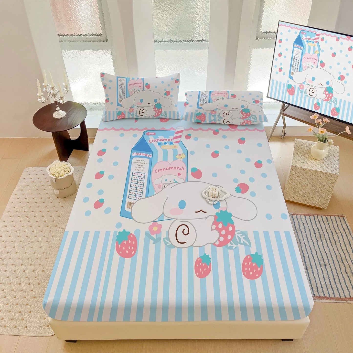 Hemasa  Bed Mattress Cover Cute Cartoon Painted Bed Linen Fitted Sheet For Kids Adult Single Double Size