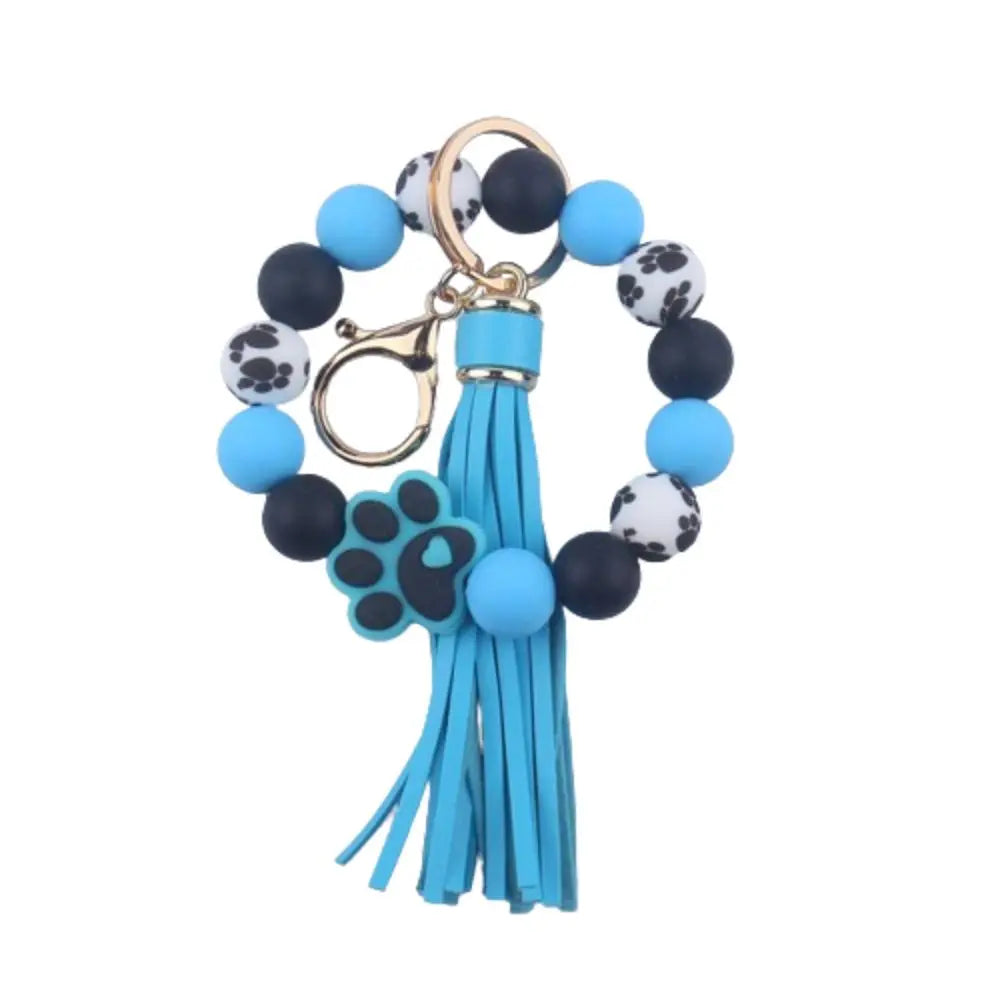 Creative Wristlet Keychain Portable Silicone Beaded Dog Claw Pendant Bracelet with Leather Tassel English Alphabet