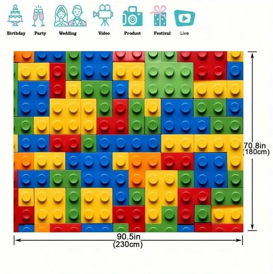 Tejesa building block theme party background banner, birthday banner decorations, photo booth studio props, tablecloths, curtains.