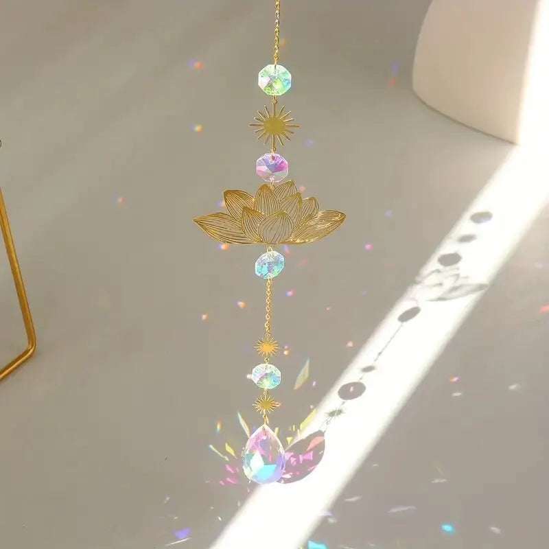 Tejesa Lotus Crystal Wind Chime Charms Made Of Metal And GlassFor Home Light Gathering Decoration OutdoorGarden Sun Catchers Crafts