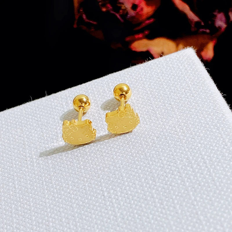 Hemasa 1Pair  Hello Kitty Earrings For Women /Girls  Titanium Steel Mini Cat Stud Earrings