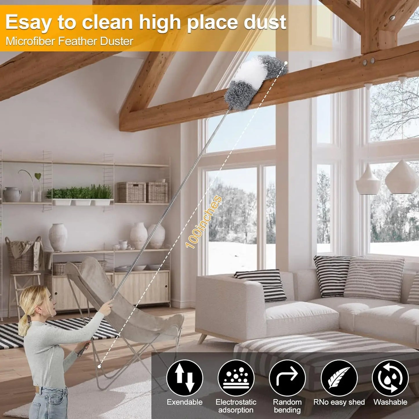 UNTIOR Duster Brush Microfiber Duster Extendable Gap Dust Tools Retractable Car Cleaning Brush Household Ceiling Cleaning Tools
