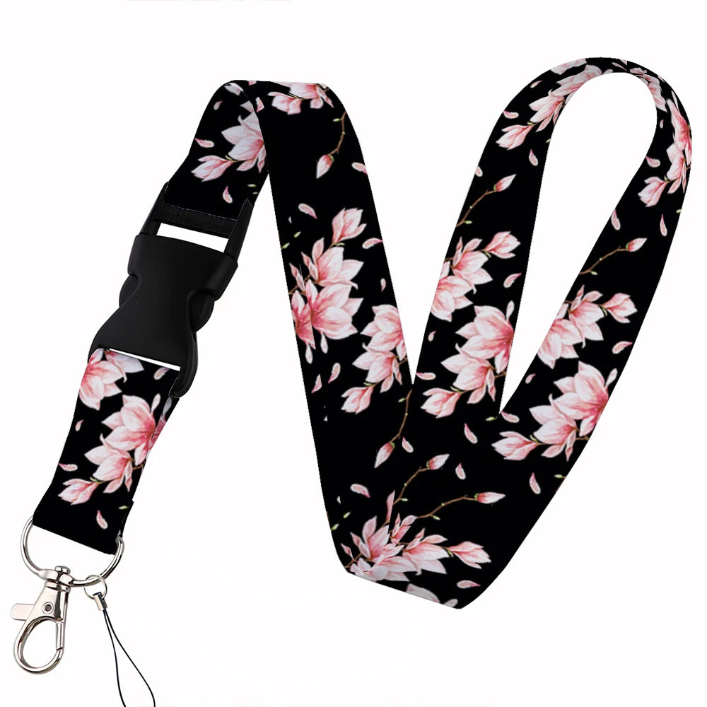 Tejesa Beautiful flower Lanyard Keys Chain Badge Holder ID Credit Card Pass Hang Rope Lariat Mobile Phone Charm Accessories Gifts