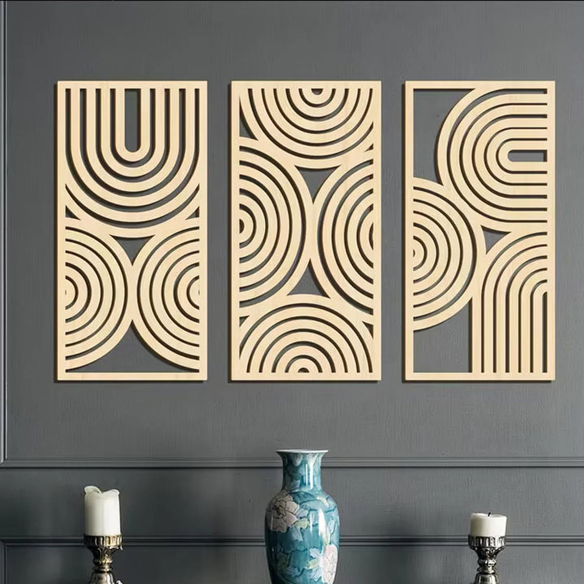 Hemasa 3pcs Wall Art Deco Wooden Murals, Abstract Hollow Arch, Bohemian Kitchen, Bathroom, Living Room Decor