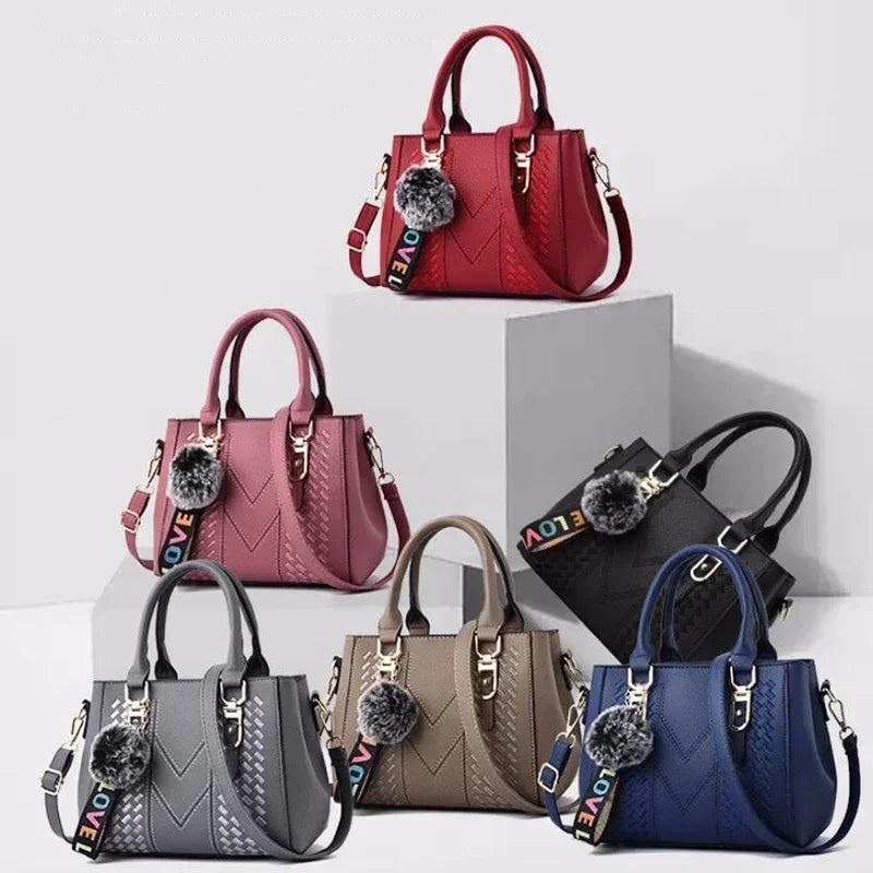 Hemasa Embroidery Messenger Bags Women Leather Handbag for Women Sac a Main Ladies hair ball Hand Bag
