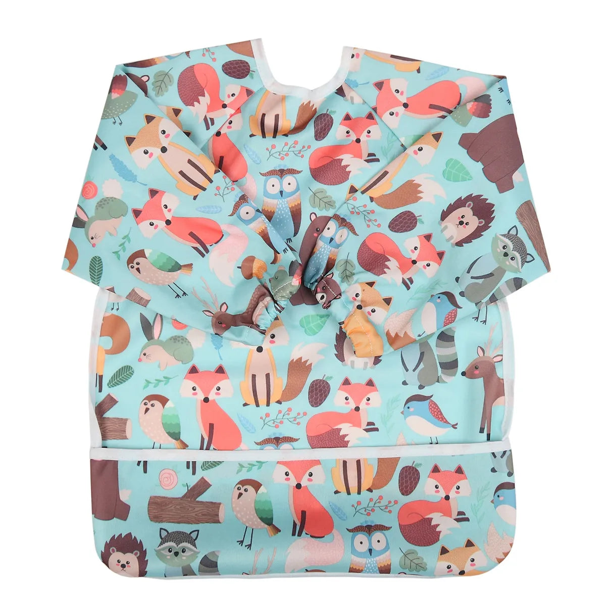 [Sigzagor] 1 Baby Bib Feeding Waterproof Long Sleeve Shirt Toddler Painting Drawing With Pocket 1-3 years old