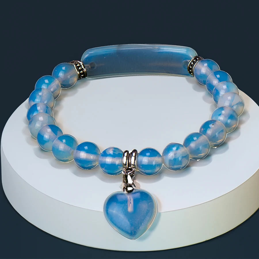 Hemasa Natural Stone Crystal Beads Bracelets with   Heart Charm