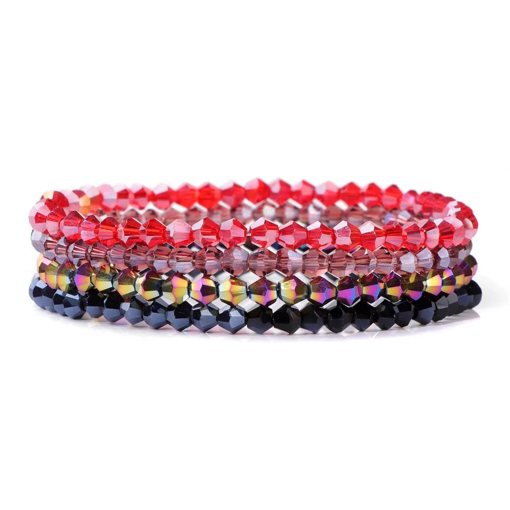 Crystal Bracelet Shiny 4Pcs/Set Faceted Czech Austria Crystal Beads Bracelet Women Men Bangles Shiny Jewelry Fashion Party Y2K