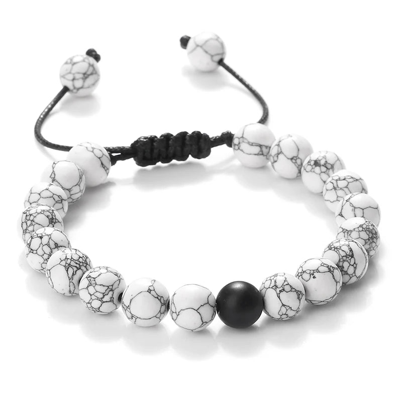 Classic Black White Beaded Bracelet Trendy Braided Rope Natural Lava Stone Adjustable Charm Yoga Bracelets Jewelry For Women Men