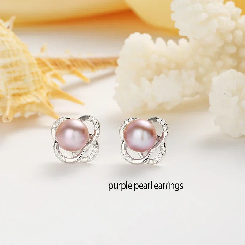YWYC Natural 9-10mm Freshwater Pearl Stud Earrings for Wedding Zircon Cross 925 Sterling Silver Earrings for Girl Friend Gift
