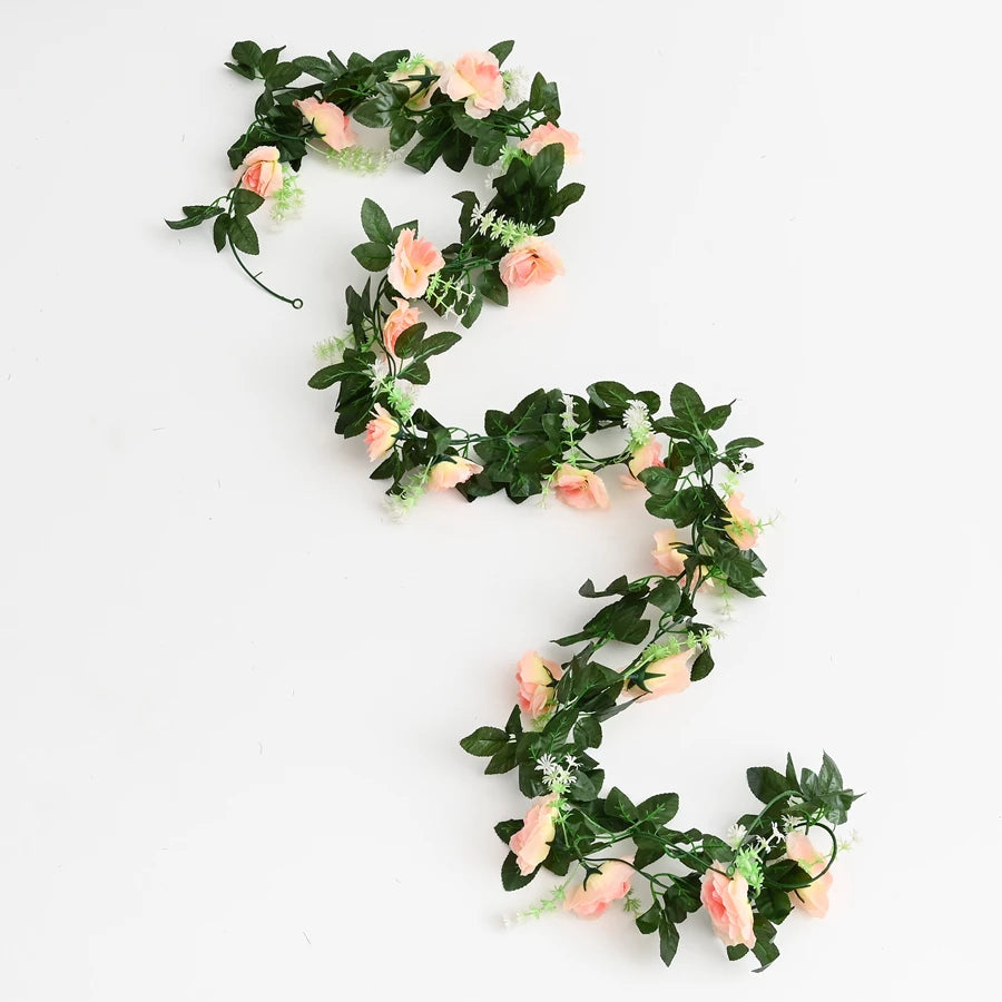 1Pc Silk Rose Artificial Vine Hanging Flower Rattan Plant Leaf Garland Outdoor Wedding Party Office Bridal Home Table Decoration