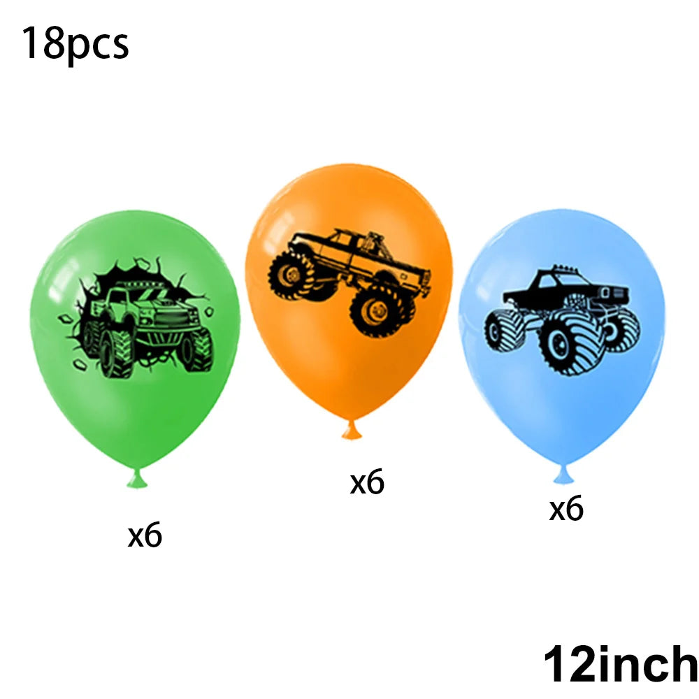 Tejesa Monster Truck Party Decor Wheel Truck Toy Rubber Bracelets Badges Balloon Kids Girls Boys Baby Shower Wedding Birthday Supplies
