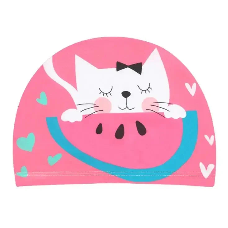Hemasa Swimming Cap for Children Elastic Fabric Cute Cartoon for Long Hair Lovely Kids Protect Ears Swim Pool Hat for Boys Girls Swim