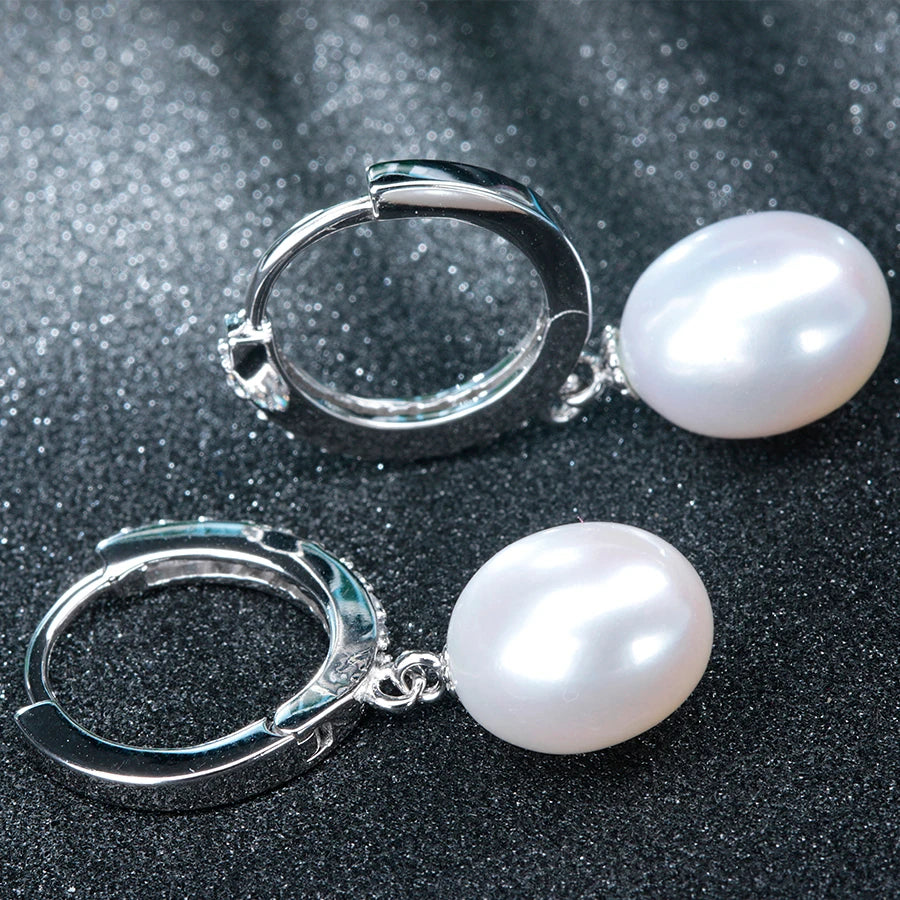 Simple 925 Silver 8-9mm Pearl Earring for Women Real Natural Freshwater Pearl Rice Round Hoop Earrings Fashion Jewelry Gifts