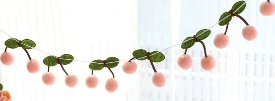 New Cherry Felt Ball Handmade Garland String Wall Hanging Ornament Hair Ball Pendant Kid Room Decoration Baby Shower Party Favor