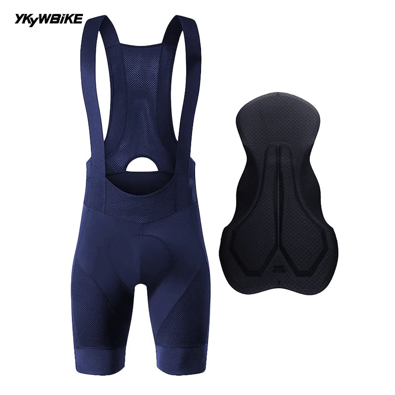 YKYW Men's Pro Team Bib Shorts Summer Outdoor Wear Breathable Bicycle Sports Clothing Tights Bike Blue Gray Bib Shorts 6 Hours