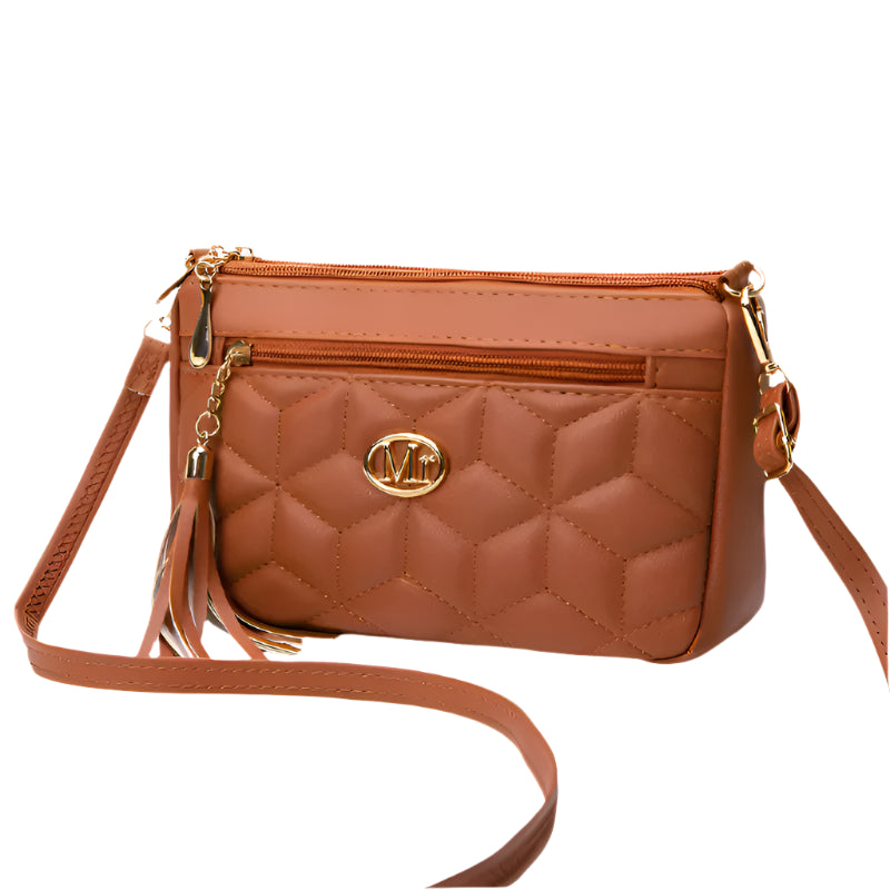 Hemasa Double Zipper Crossbody Diamond Lattice Shoulder Bag Tassel Decoration  Zipper handBag