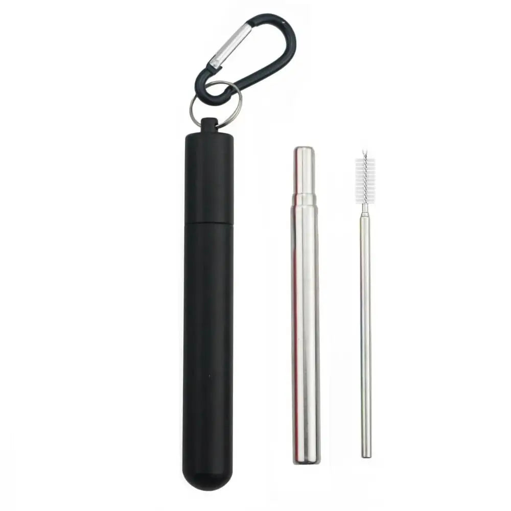 Stainless Steel Reusable Collapsible Straw Portable Retractable Metal Straw with Case Foldable Telescopic Straw Bar Accessories