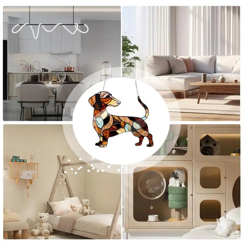 Dog Car Pendant Sunlight Capture Acrylic Dachshund Ornament Decoration Dog Themed Home Decorations Dachshund Sun Catcher Stained