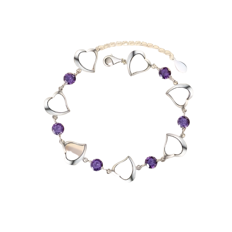 Hemasa  925 Sterling Silver Bracelet with  White Purple Retro Wedding Shaped Cubic Zirconia