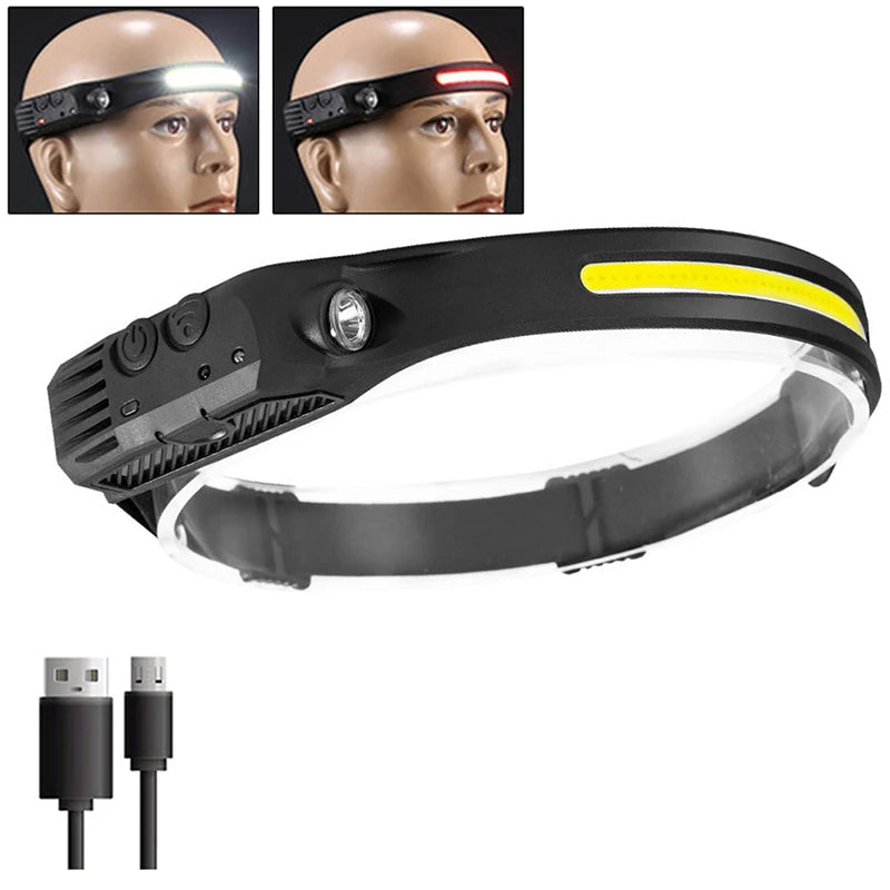 Hemasa COB LED Sensor Headlamp USB Rechargeable Light with Built in Battery Multiple Lighting Modes Lamp for Outdoor /Camping /Fishing