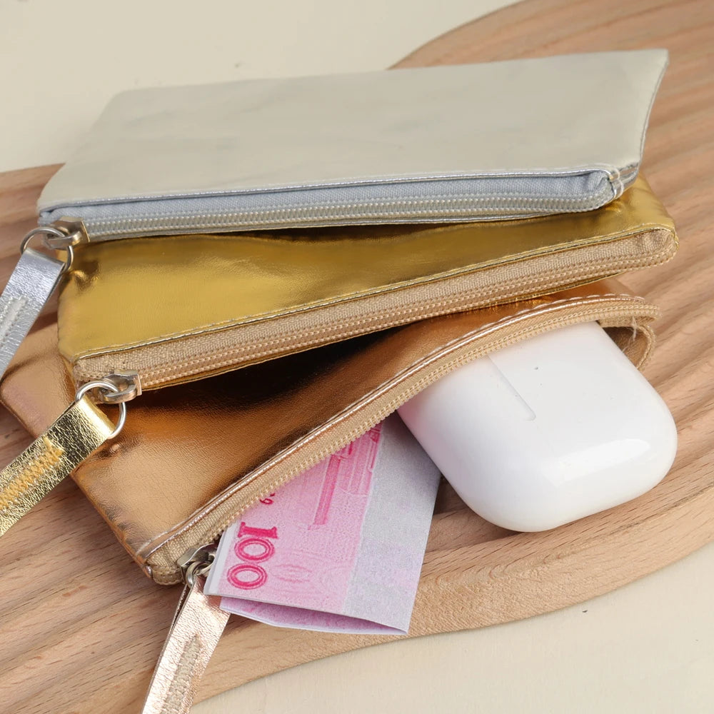 Fashion PU Leather Mini Zipper Storage Bag Multifunctional Portable Coin Key Organizer Card Holder Gold Silver Coin Purse Wallet