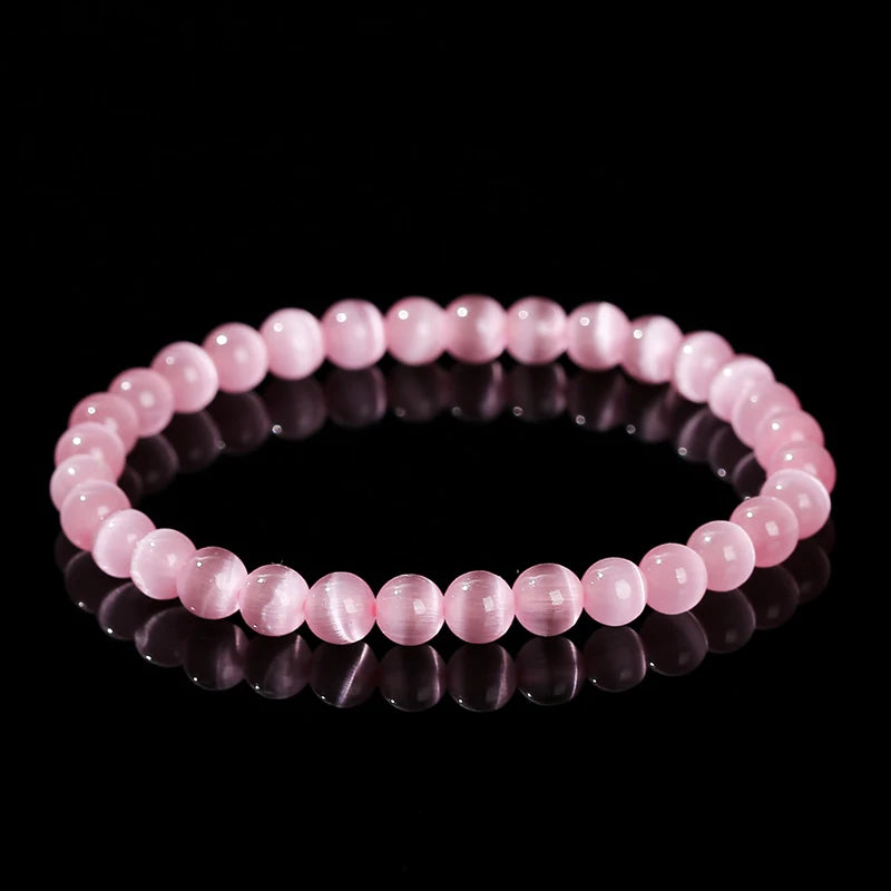 JD Natural Stone Dark Pink Cat Eyes Stone Strand Bracelet Women Simple Jewelry Gifts Round Bead Elastic Rope Bracelet For Girls
