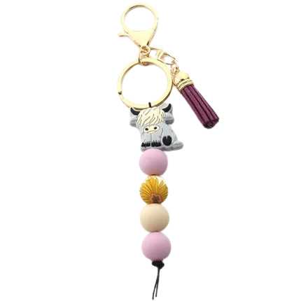 Hemasa  New Cartoon Silicone Cowboy Bead Pendant Keyring for women