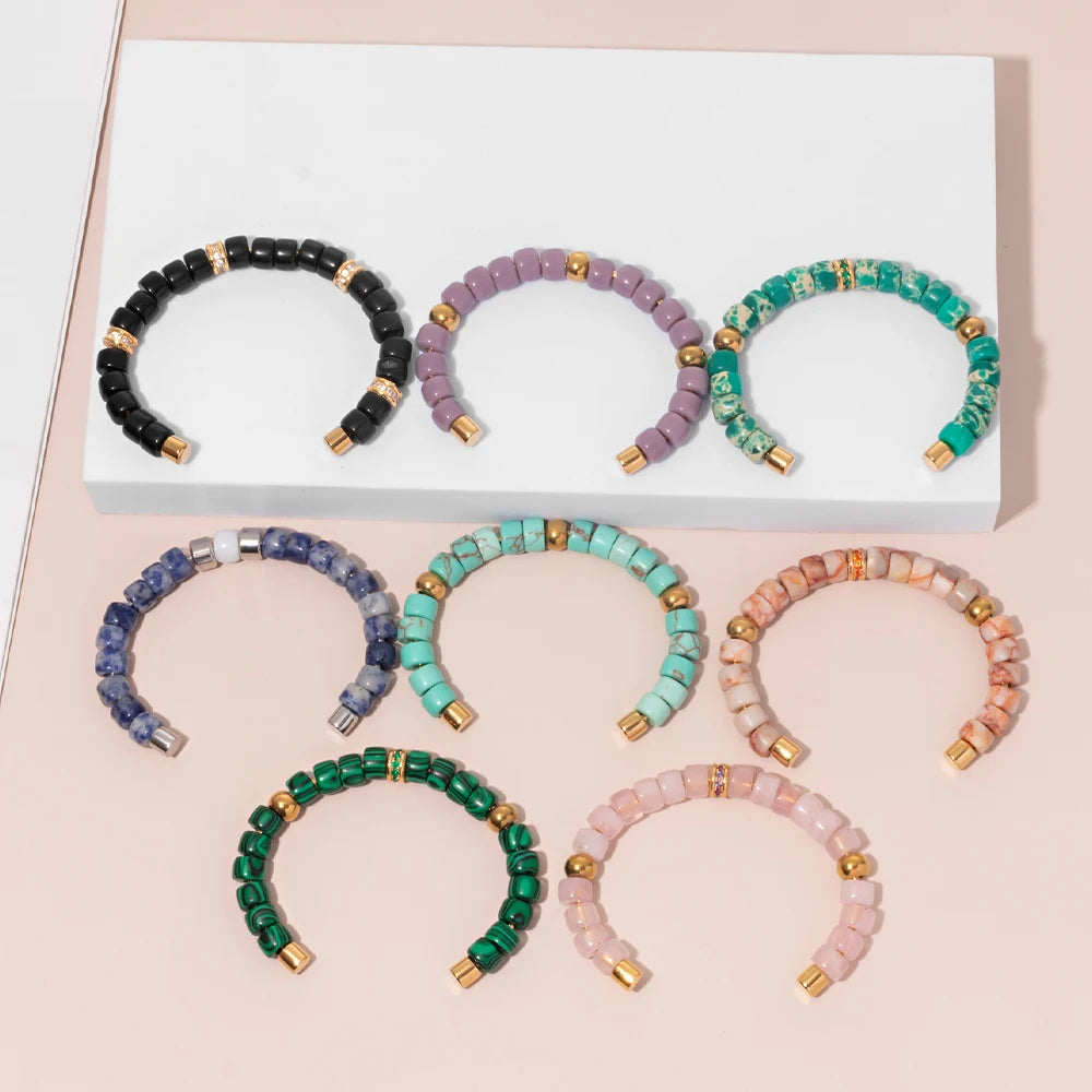 Tejesa Colorful  Natural Stone Cuff Bangle Bracelets For Women