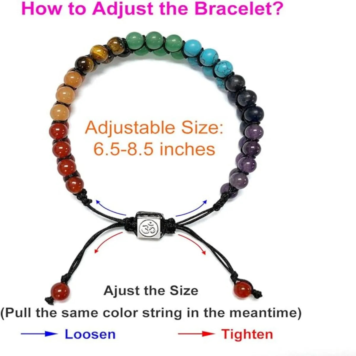Top Plaza 7 Chakra Treatment Crystal Bracelet Yoga Stone Adjustable Beads Bracelet Meditation Relaxation Anxiety Women's Bracele