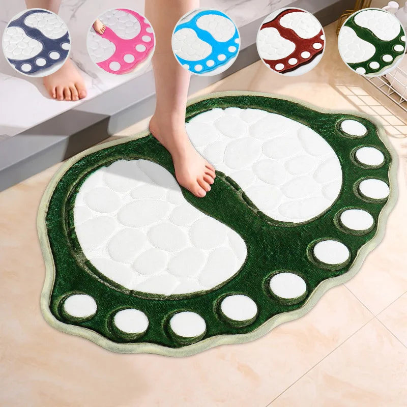 Hemasa Bathroom Rugs Mats Super Absorbent Non-slip Bath Rugs Washable Cobblestone Bath Carpet Cute Foot Shaped Memory Foam Area Rug