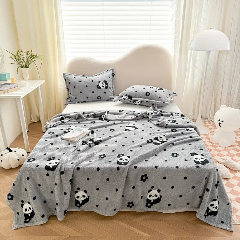 Tejesa Panda Printed Fluffy Blanket for Beds Single/Queen/King Plush Fleece Plaids for Sofa Soft Warm Thow Blanket for Winter