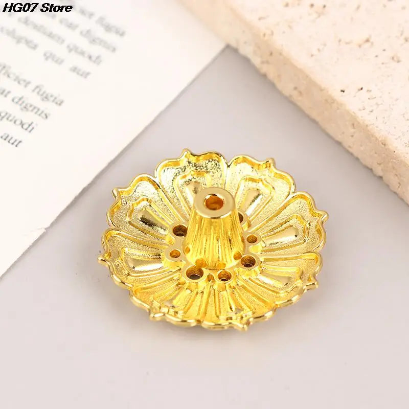 Hemasa 1PCS Lotus Alloy Incense Burner Stick Holder Home Buddhism Line Incense Plate Sandalwood Coil Base Temples Delicate Home Decor