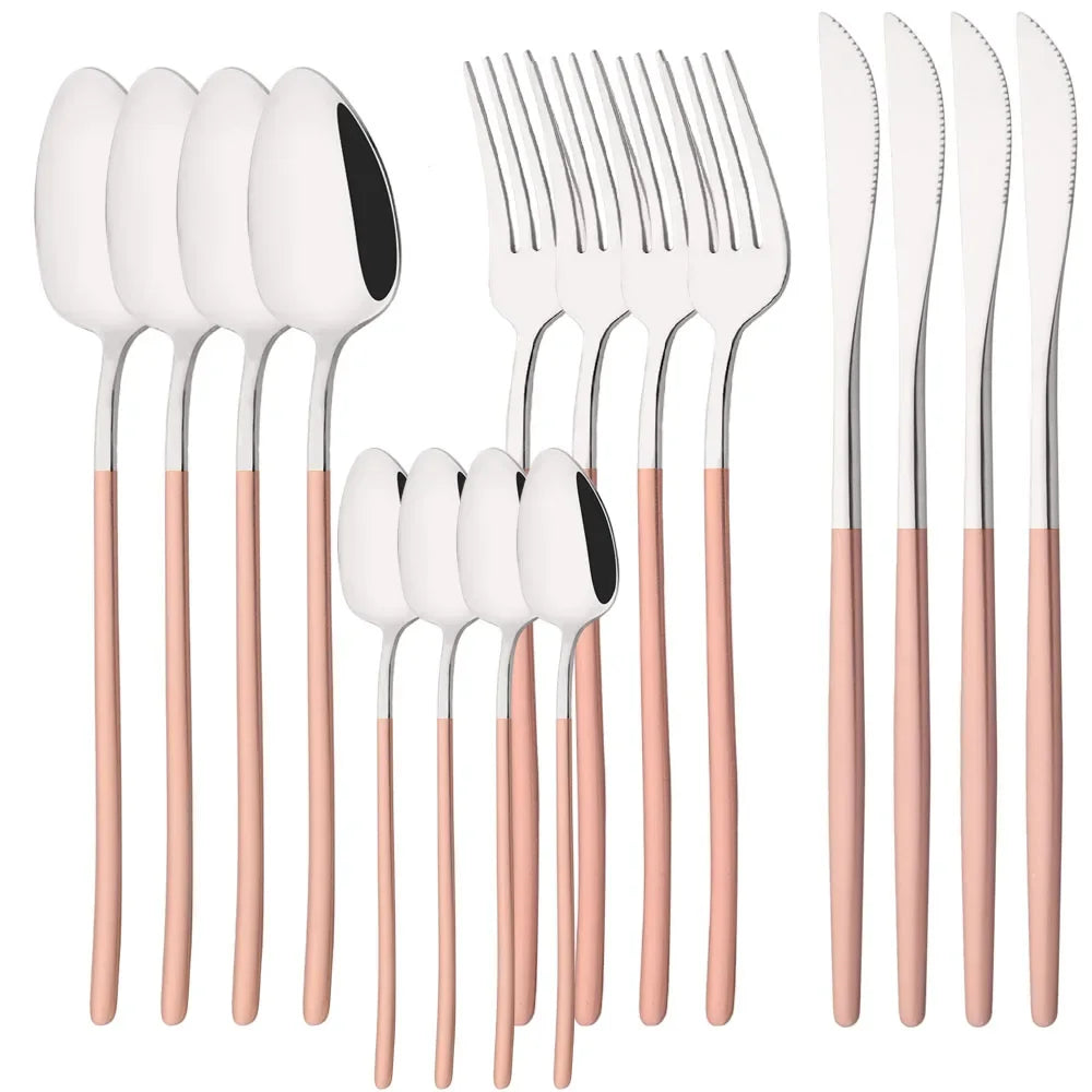 Hemasa 16Pcs Gold Dinnerware Stainless Steel Cutlery Set Knife Fork Tea Spoon Dinner Flatware Set Kitchen Silverware Tableware