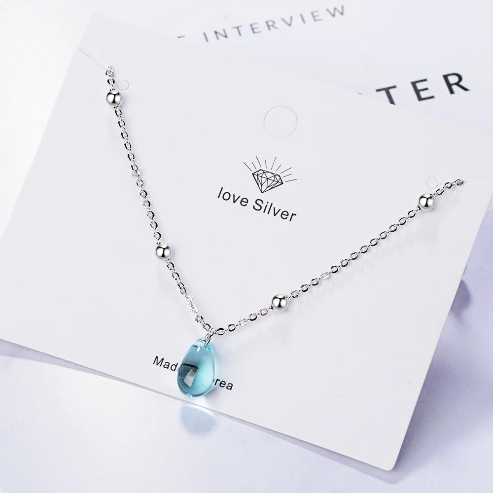 Sweet Blue Crystal Water Drop 925 Sterling Silver Bracelet For Women Gift Pulseira Silver 925 Jewelry S-b208