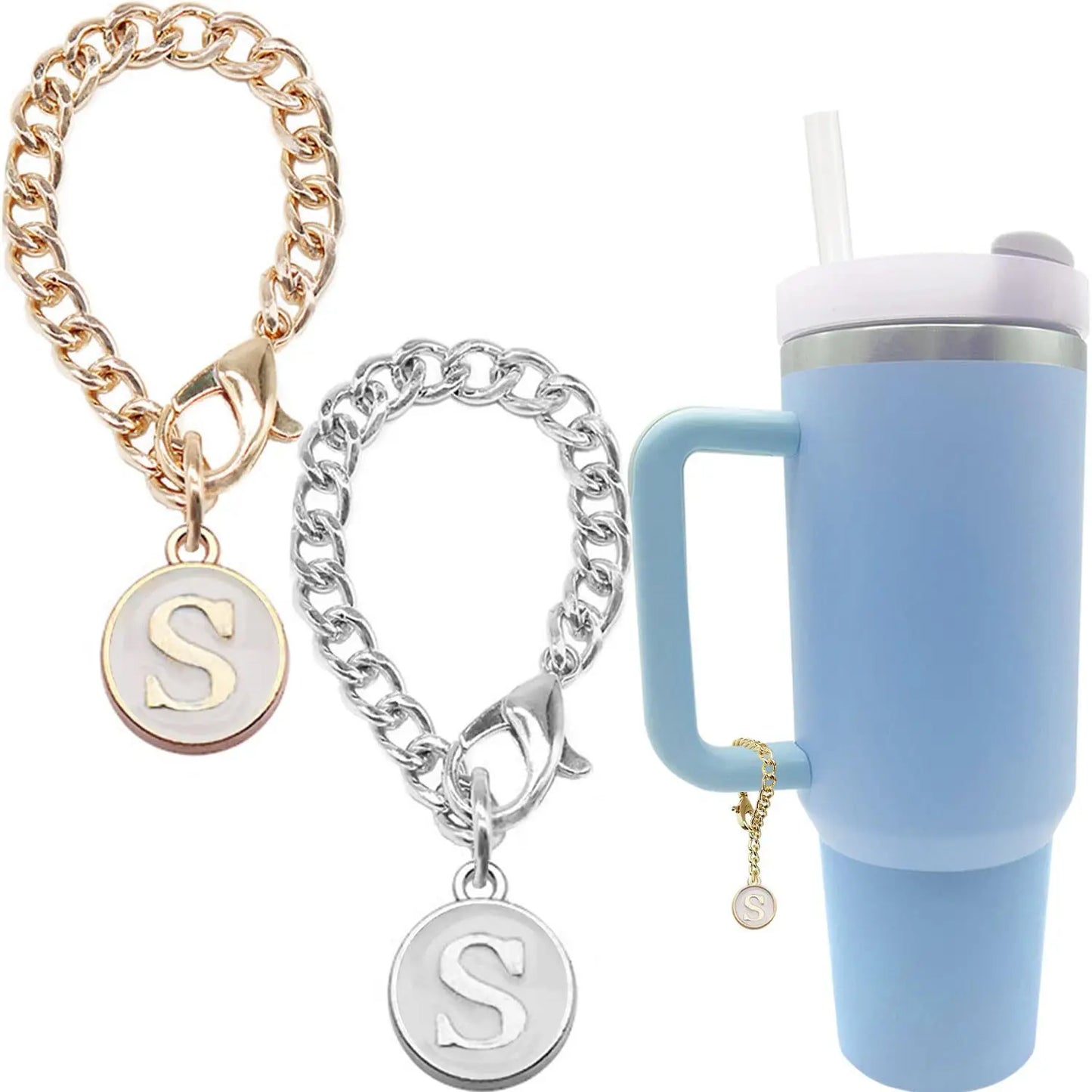 2PCS Letter Charm Accessories for Stanley Cup Initial Name ID Personalized Handle Charm for Stanley Tumbler(Don't Include Cup)