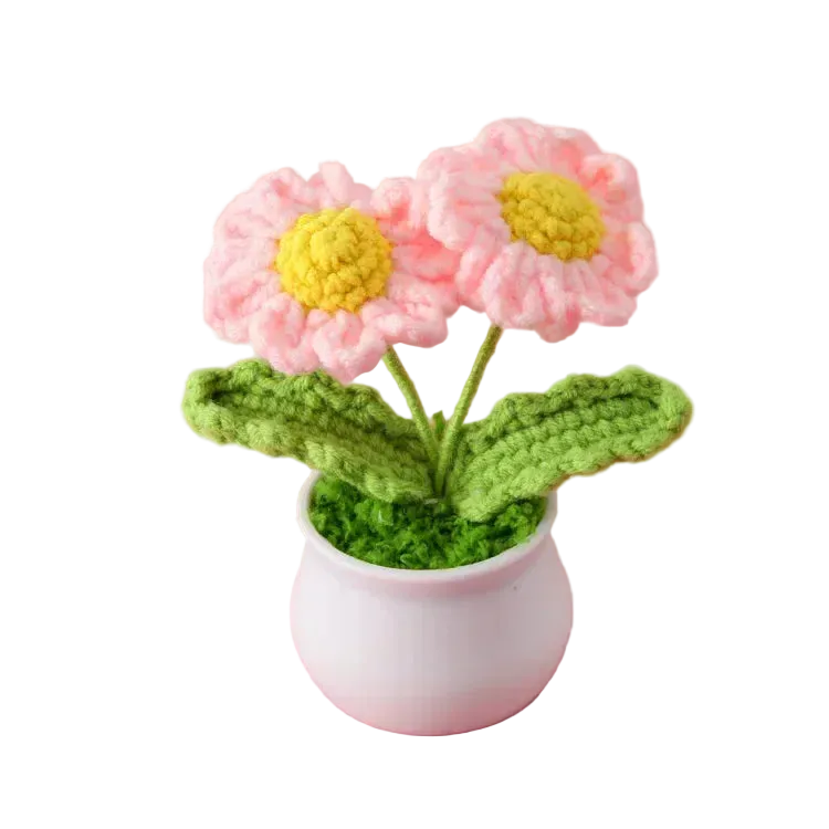 Hemasa Cute Daisy Crochet Flowers Potted Woven Flower Creative Artificial Flowers Car Office Table Decor Handwoven Plant Flor Tejida