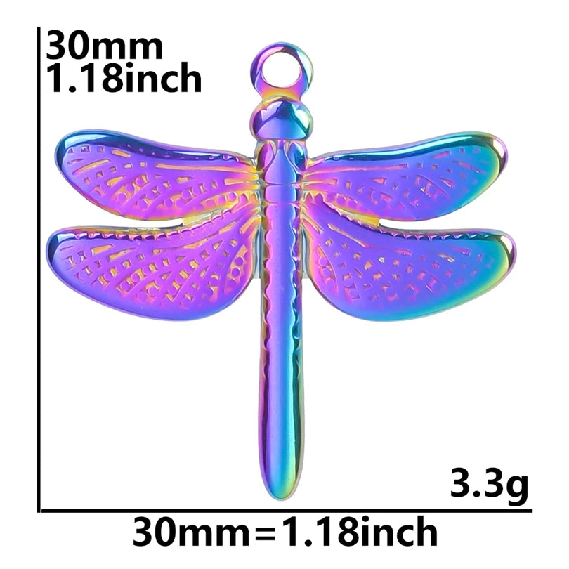 Hot Sale Dragonfly Rainbow Charms Stainless Stee Pendant Punk Necklace for Women/Men Choker Long Chain Female Jewelry Gifts