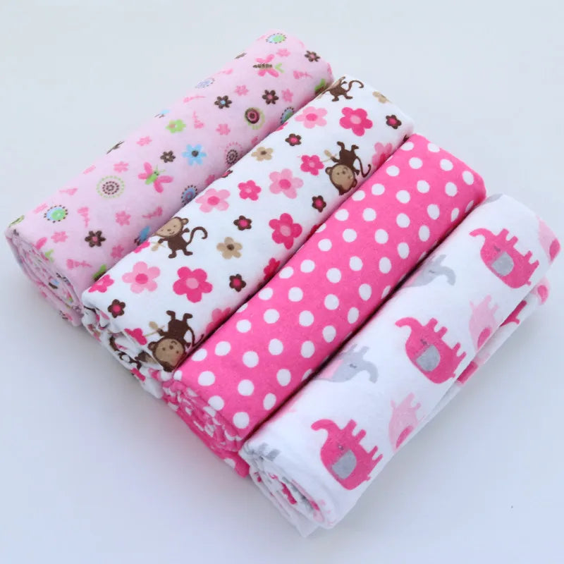 Hemasa 4pcs/pack 100% Cotton Flannel Diapers Supersoft Receiving Baby Blanket Newborn Wrap 76x76cm Baby Bedsheet Print Blanket Swaddle